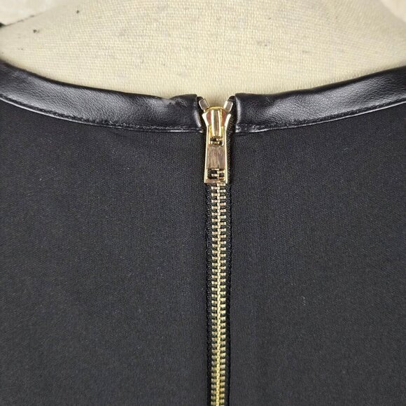 Ann Taylor Size Large Black Short Sleeve Blouse Dropped Shoulder Faux Leather - Picture 7 of 16